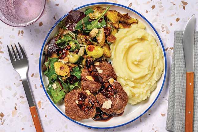 Herby Beef Rissoles & Roasted Parmesan Brussel Sprout Salad