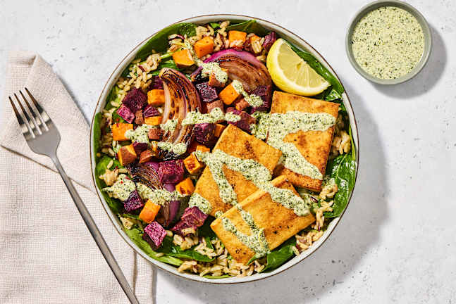 Chimichurri Tofu & Spinach Grain Bowls