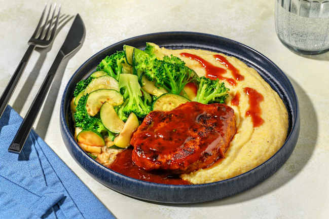 Sticky BBQ Pork Steaks & Creamy Polenta