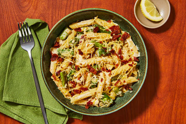 Creamy Asparagus & Bacon Pasta Bake