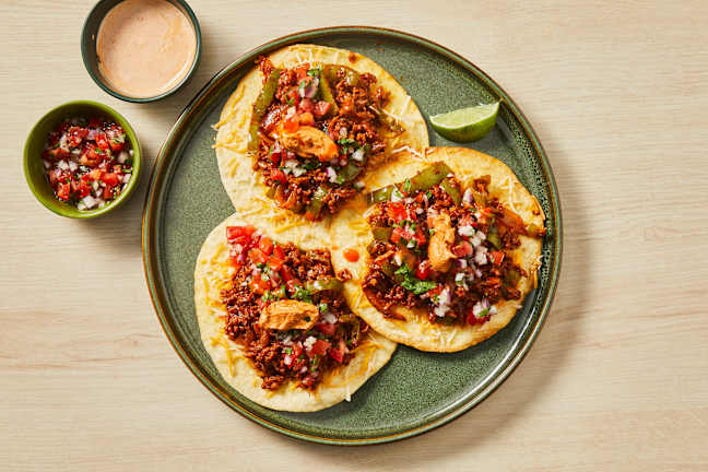 Cheesy Turkey & Green Pepper Tostadas