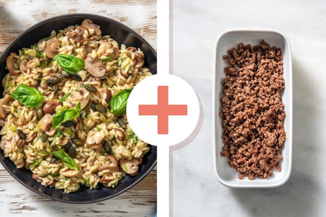 Veggie + Protein - Paddenstoelenrisotto met rundergehakt als extra