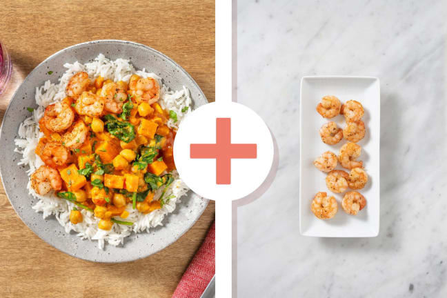 Veggie + protein - Curry de pois chiches et crevettes en extra