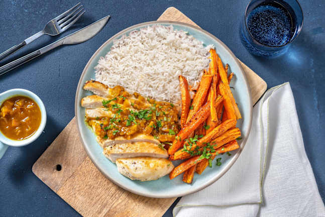 Hähnchen mit Aprikosen-Curry-Soße
