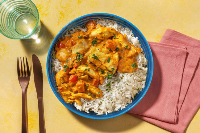 Pikante curry met kip en rijst