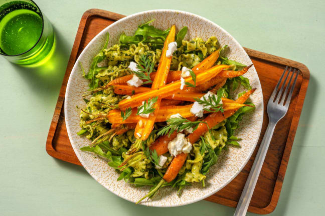 Gigli garnies de carottes rôties et fromage grec