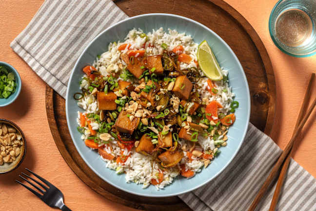 Riso al latte di cocco e tofu allo zenzero