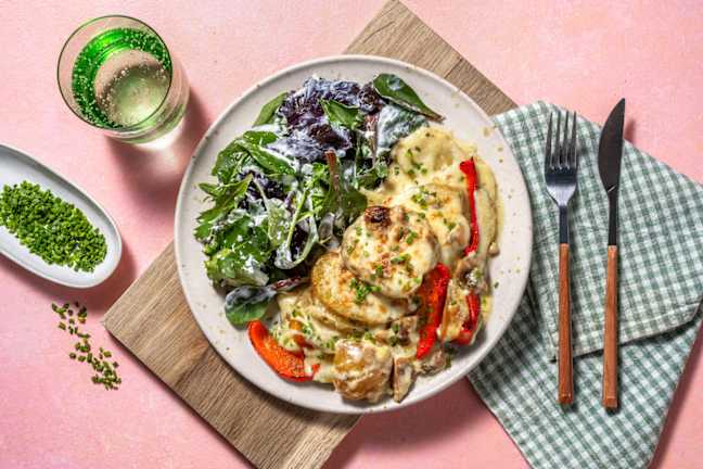 Kartoffel-Gratin mit Paprika und Champignons