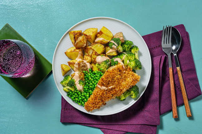 Cajun Crumbed Sea Bass and Paprika Potatoes
