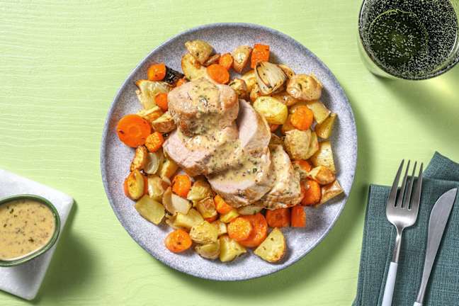 Filet de porc et légumes au four