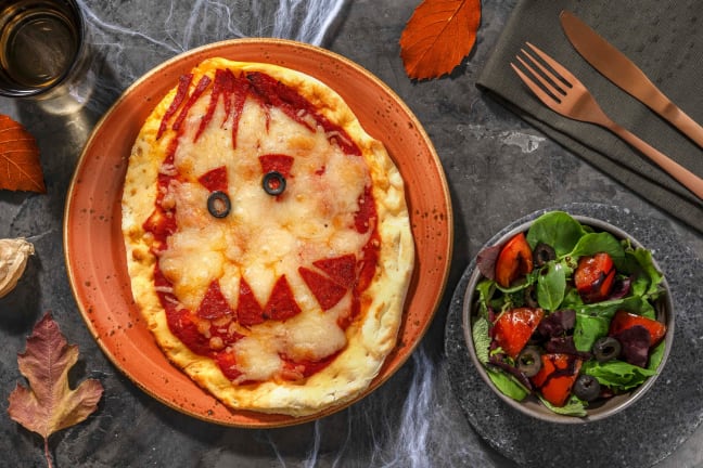 Ghoulish Naanizza and Baby Leaf Salad