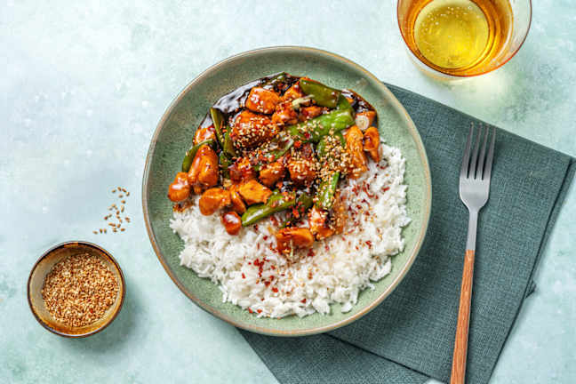 Pollo teriyaki con verduras salteadas