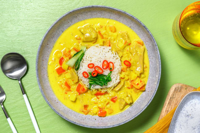 Curry d'émincés de poulet végétarien et riz