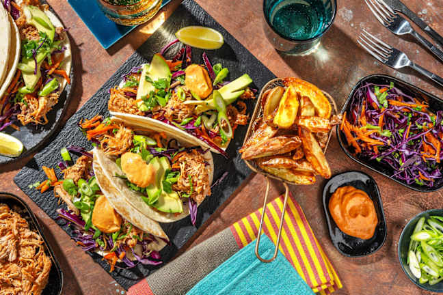 Tacos fusion au poulet et pommes de terre au kimchi