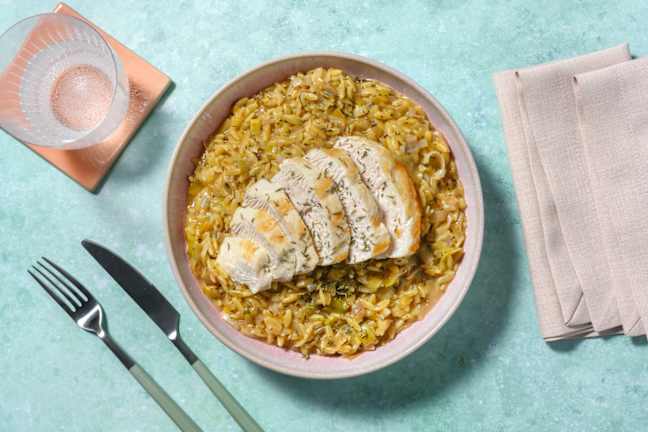Pechuga de pollo con orzo