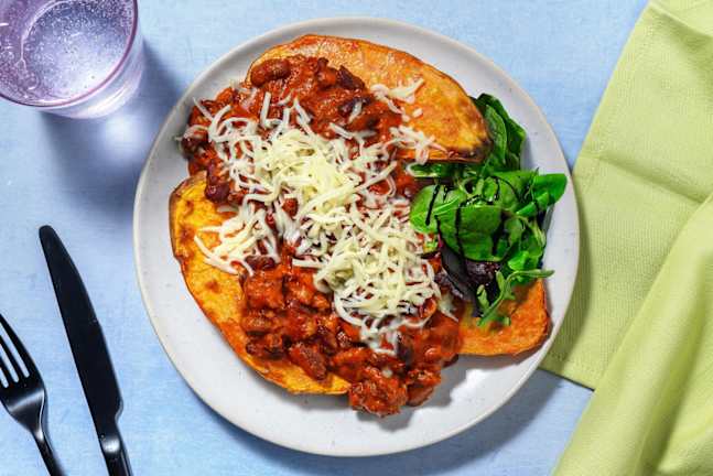 Easy Cheesy Beef Chilli Loaded Sweet Potato