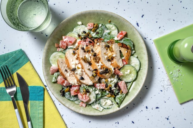 Greek-Inspired Plant-Based Protein Shreds Salad