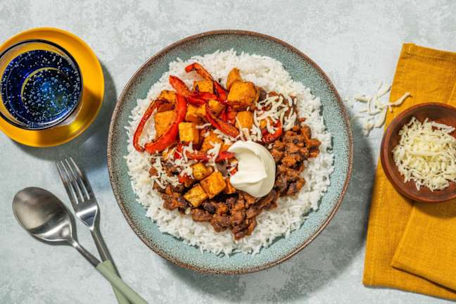 Butternut Squash and Refried Bean Burrito Bowl