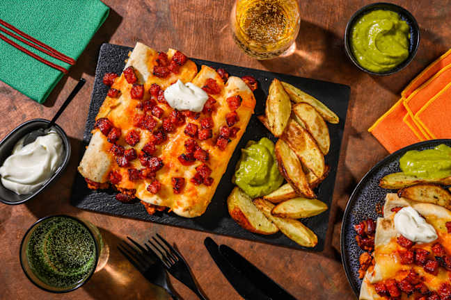 Chorizo Topped Beef Enchiladas