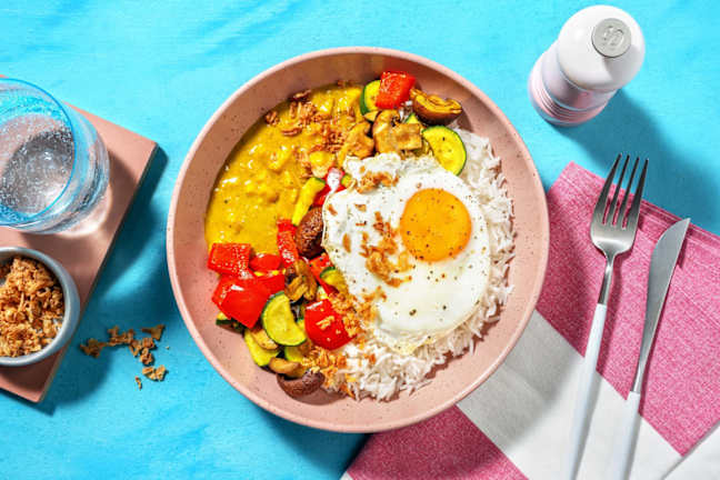 Légumes rôtis et œuf au plat