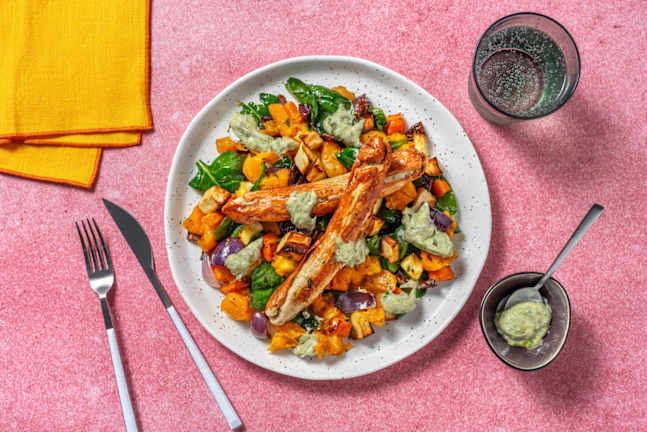 Easy Pork Sausages & Roast Veggie Toss