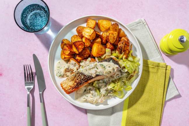 Saumon snacké sauce crémeuse à l'aneth