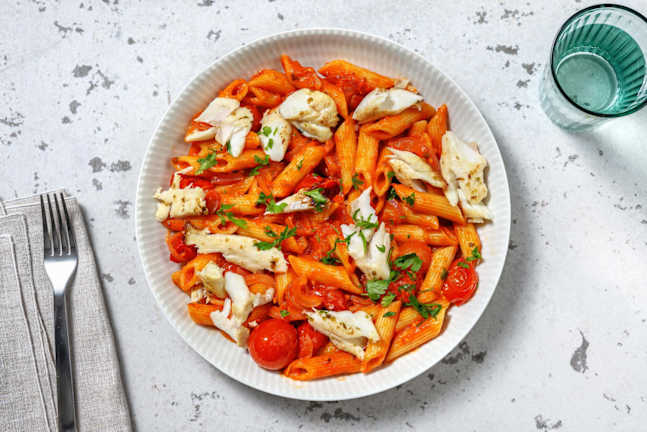 Penne en sauce crémeuse au lieu noir