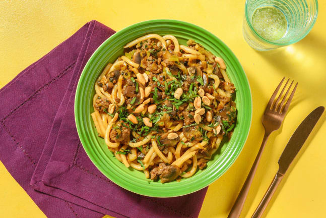 Nouilles udon au bœuf haché en sauce teriyaki et mascarpone