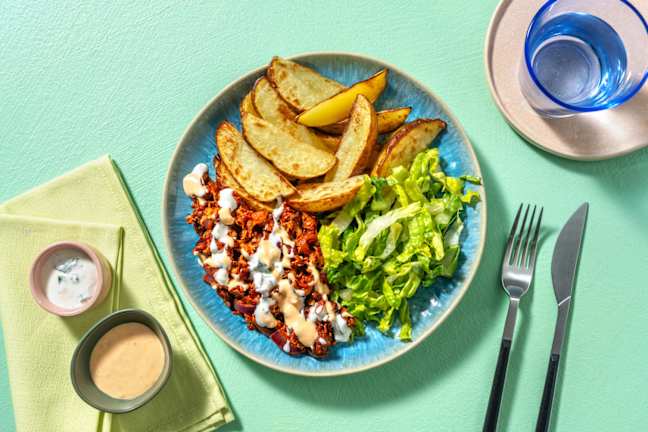 Kebab-Teller mit Räuchertofu