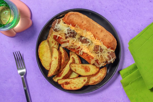 Cheeseburger Inspired Meatball Sub & Chips 