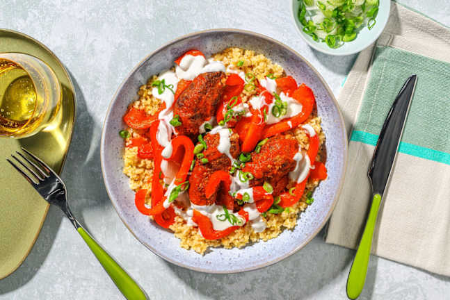 Bulgurbowl och kryddiga nötfärskoftas