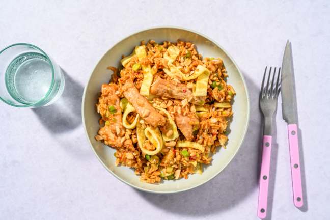 Arroz frito con cerdo marinado