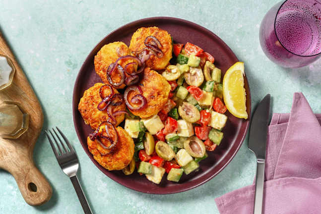 Frittelle di ceci e insalata ellenica