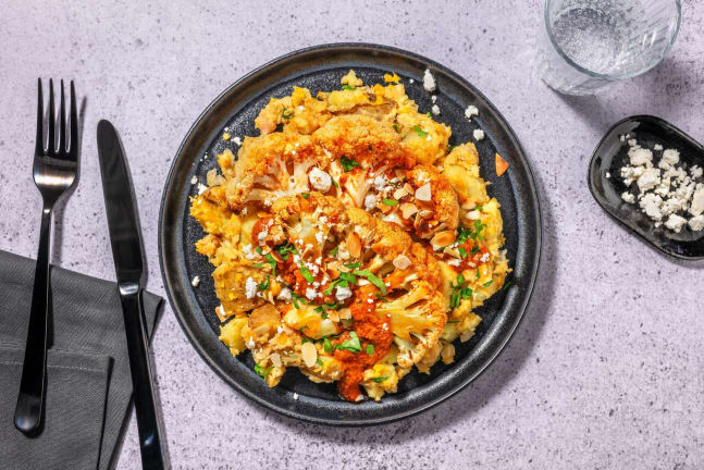 Roasted Cauliflower Steaks and Red Pepper Sauce