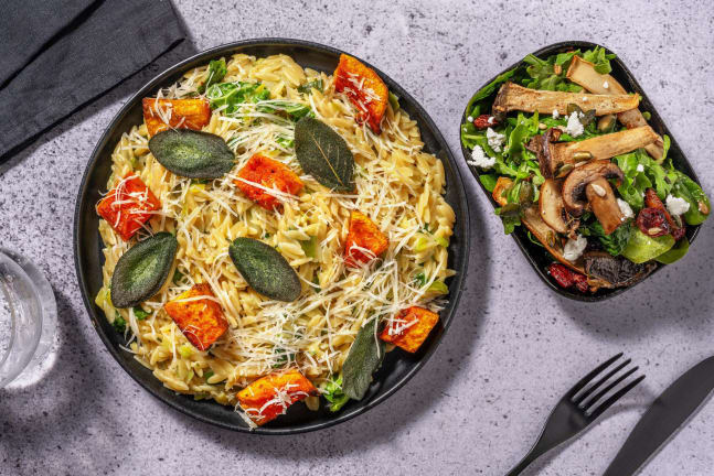 Orzotto à la courge et à la sauge rôties à l'érable