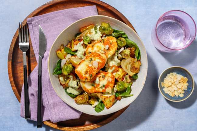 Honey-Thyme Halloumi & Roast Pumpkin Toss