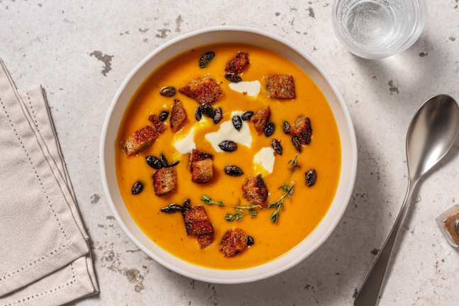 Pompoensoep met zelfgemaakte croutons