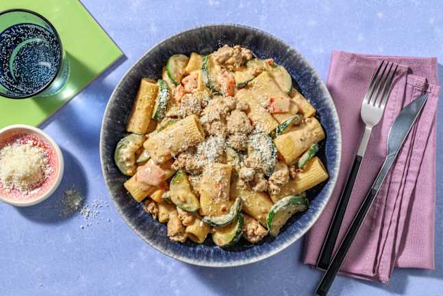 Cremet svinekødsrigatoni