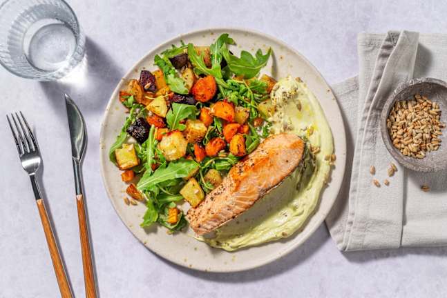 Pandestegt laks og avocadocreme