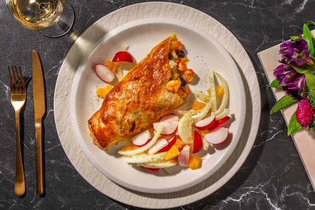 Strüdel salato alle mazzancolle e curry