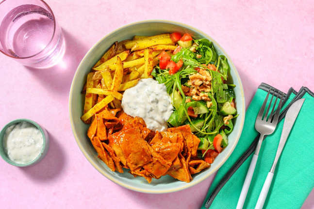 Shawarmatallerken med vegetarstrimler