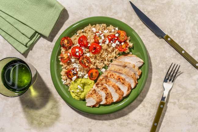 Pollo a la miel con crema de aguacate