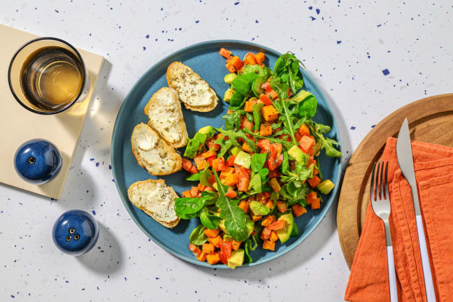 Avocado salad & tartines chèvre-miel