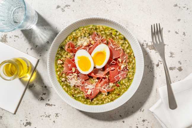 Risotto au cresson, coppa & noisettes