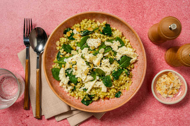 Risotto de couscous perlé, pesto & mozza