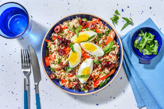 Salade de riz à la niçoise : thon & olives
