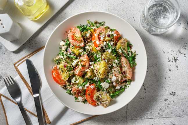 Salade de grenailles au thon et fromage à la grecque