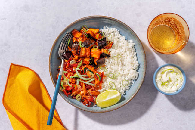Scharfe Gochujang-Auberginen-Bowl