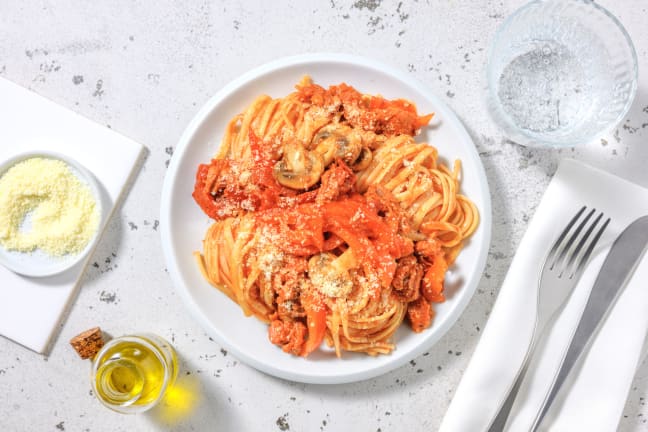 Bell Pepper, Mushroom and Chorizo Linguine