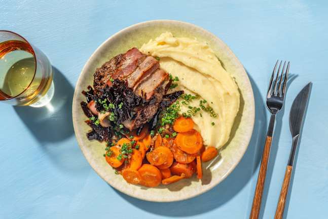 Bacon-Wrapped Burger with Creamy Mash